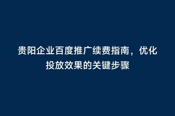 贵阳企业百度推广续费指南，优化投放效果的关键步骤