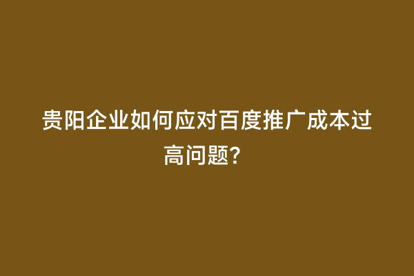 贵阳企业如何应对百度推广成本过高问题？