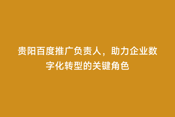 贵阳百度推广负责人，助力企业数字化转型的关键角色