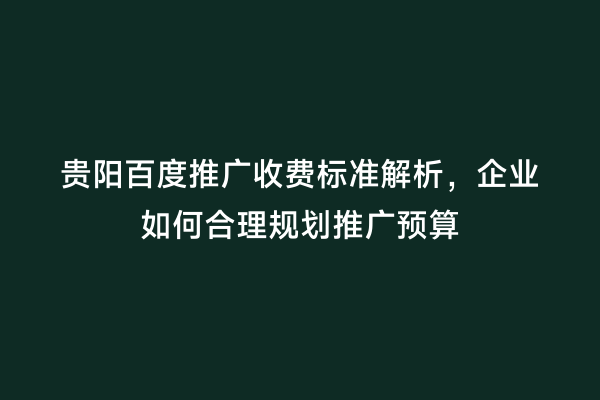 贵阳百度推广收费标准解析，企业如何合理规划推广预算