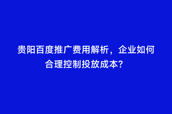 贵阳百度推广费用解析，企业如何合理控制投放成本？