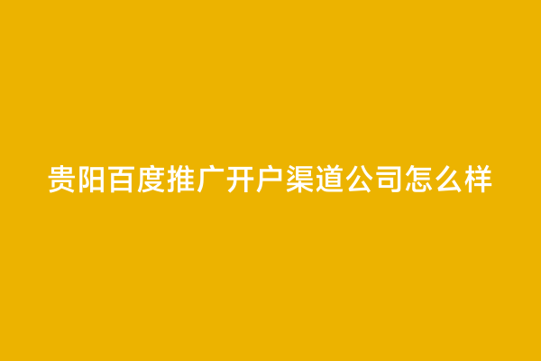 贵阳百度推广开户渠道公司怎么样
