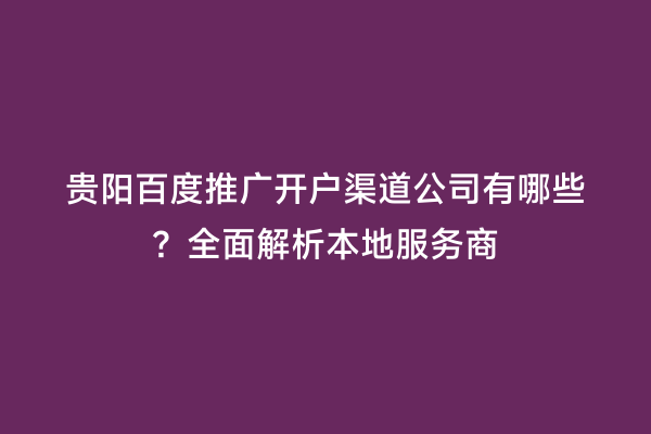 贵阳百度推广开户渠道公司有哪些？全面解析本地服务商