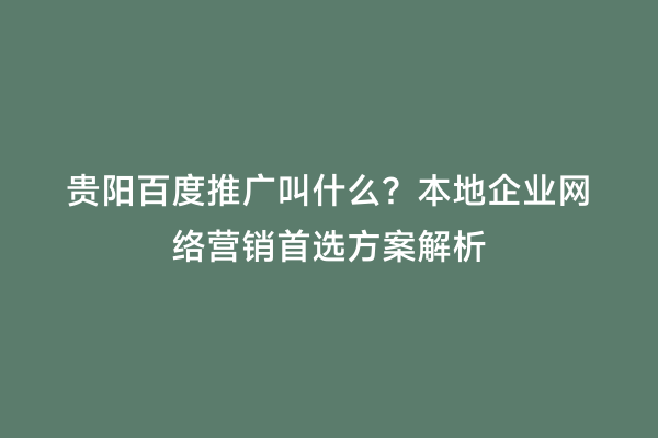 贵阳百度推广叫什么？本地企业网络营销首选方案解析
