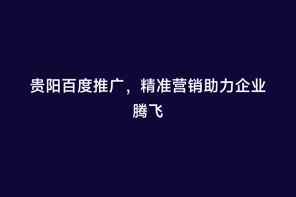 贵阳百度推广，精准营销助力企业腾飞