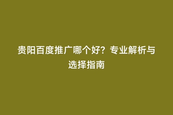 贵阳百度推广哪个好？专业解析与选择指南