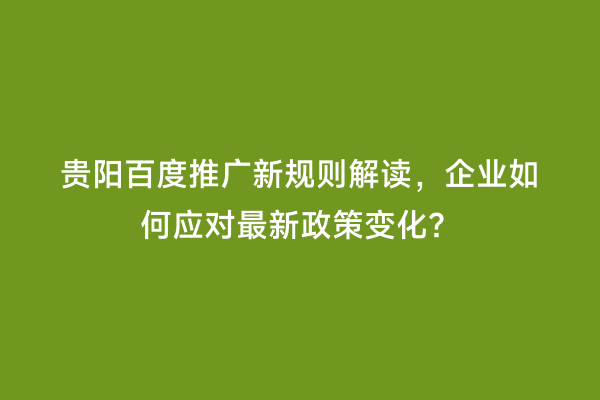 贵阳百度推广新规则解读，企业如何应对最新政策变化？