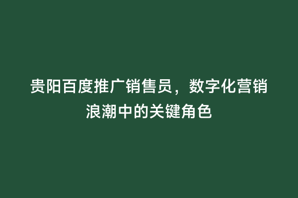 贵阳百度推广销售员，数字化营销浪潮中的关键角色