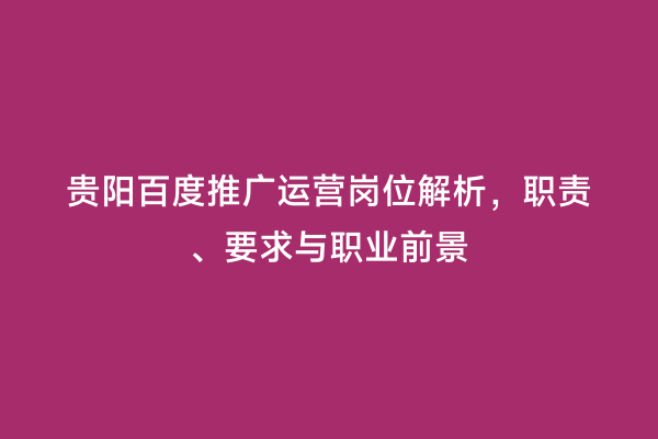 贵阳百度推广运营岗位解析，职责、要求与职业前景