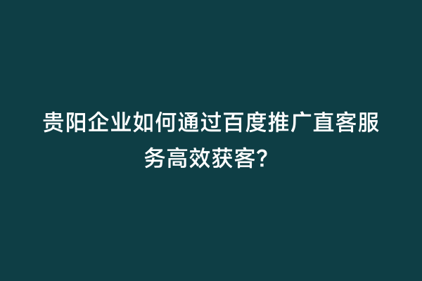 贵阳企业如何通过百度推广直客服务高效获客？