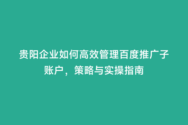 贵阳企业如何高效管理百度推广子账户，策略与实操指南