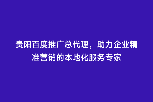 贵阳百度推广总代理，助力企业精准营销的本地化服务专家