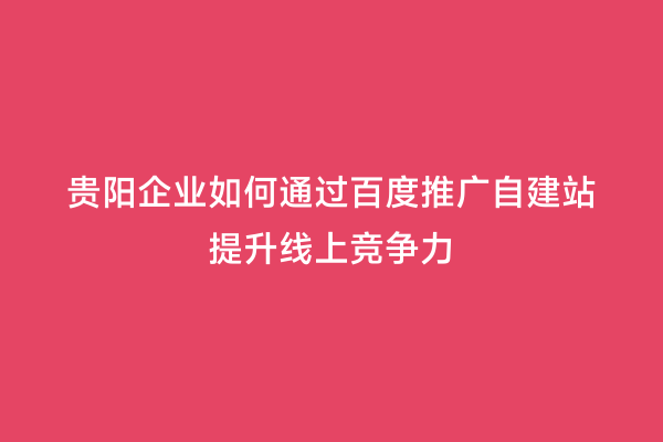 贵阳企业如何通过百度推广自建站提升线上竞争力
