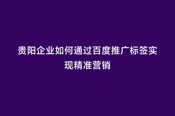 贵阳企业如何通过百度推广标签实现精准营销