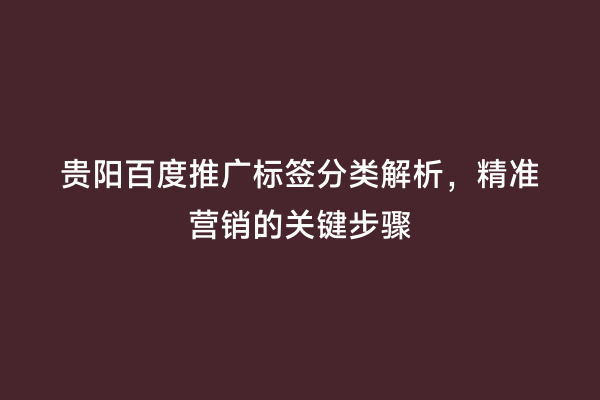 贵阳百度推广标签分类解析，精准营销的关键步骤
