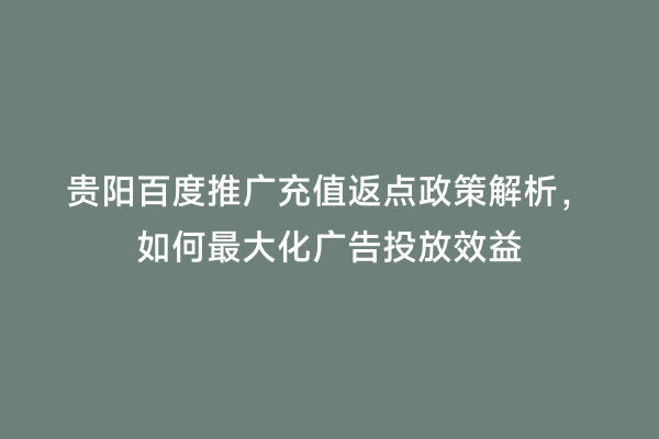 贵阳百度推广充值返点政策解析，如何最大化广告投放效益