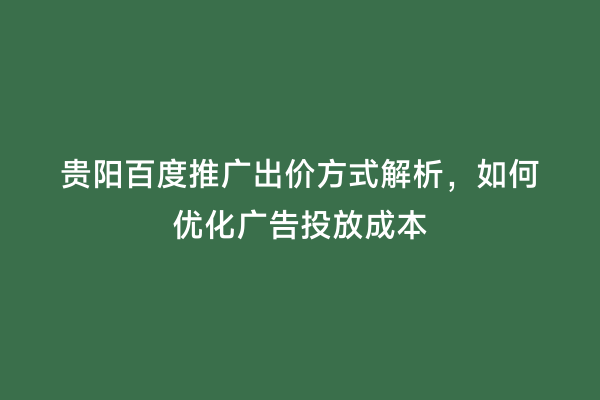 贵阳百度推广出价方式解析，如何优化广告投放成本