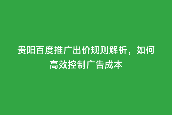 贵阳百度推广出价规则解析，如何高效控制广告成本