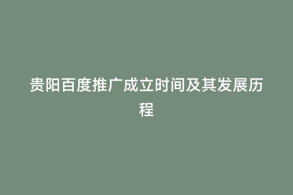 贵阳百度推广成立时间及其发展历程