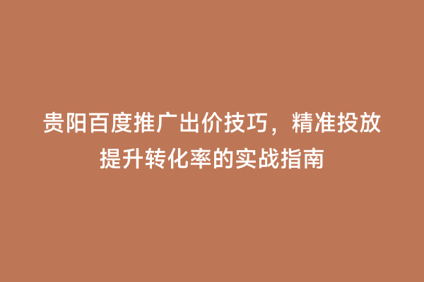 贵阳百度推广出价技巧，精准投放提升转化率的实战指南