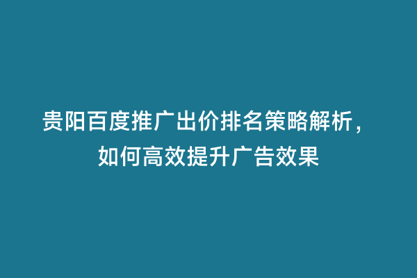 贵阳百度推广出价排名策略解析，如何高效提升广告效果