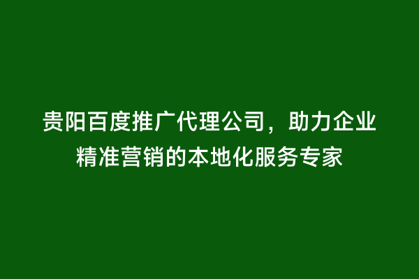 贵阳百度推广代理公司，助力企业精准营销的本地化服务专家