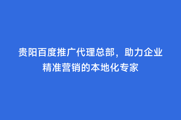 贵阳百度推广代理总部，助力企业精准营销的本地化专家