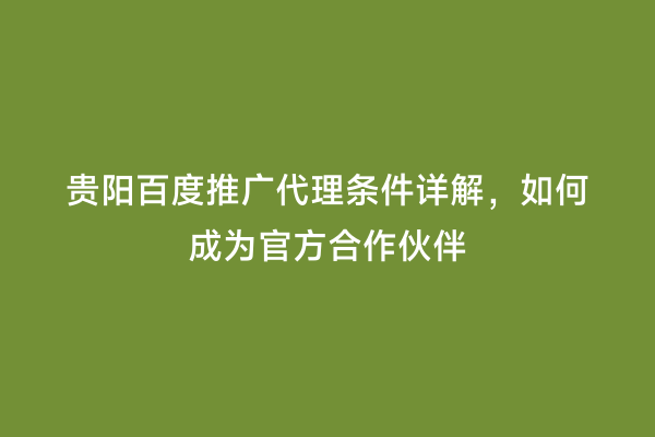 贵阳百度推广代理条件详解，如何成为官方合作伙伴