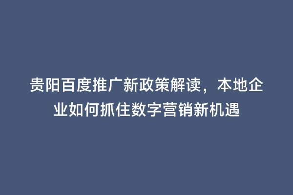 贵阳百度推广新政策解读，本地企业如何抓住数字营销新机遇