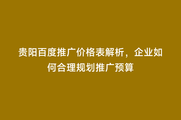 贵阳百度推广价格表解析，企业如何合理规划推广预算