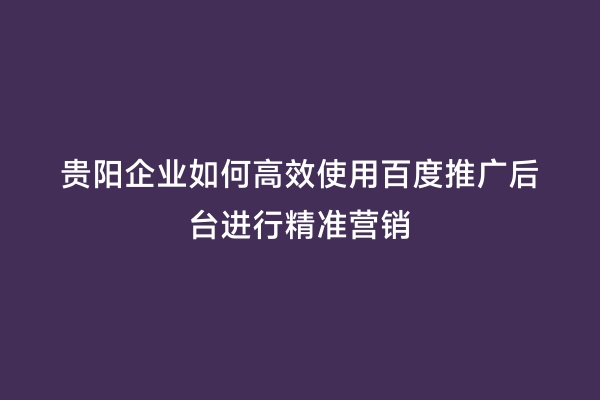 贵阳企业如何高效使用百度推广后台进行精准营销