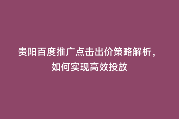 贵阳百度推广点击出价策略解析，如何实现高效投放
