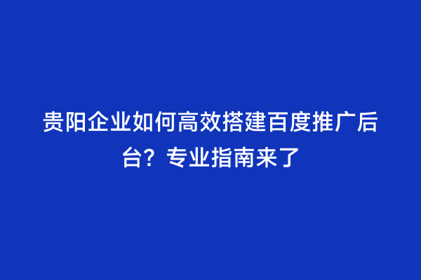 贵阳企业如何高效搭建百度推广后台？专业指南来了