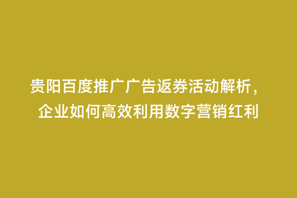贵阳百度推广广告返券活动解析，企业如何高效利用数字营销红利