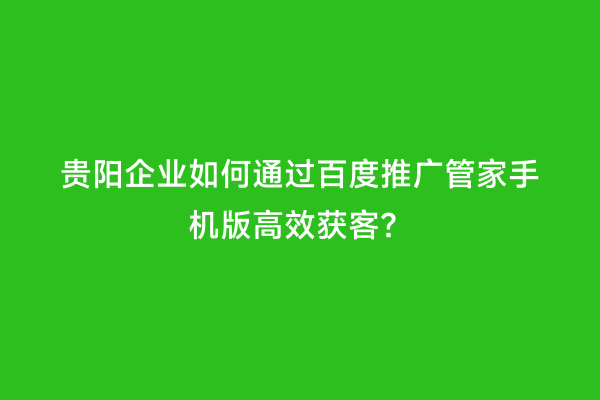贵阳企业如何通过百度推广管家手机版高效获客？