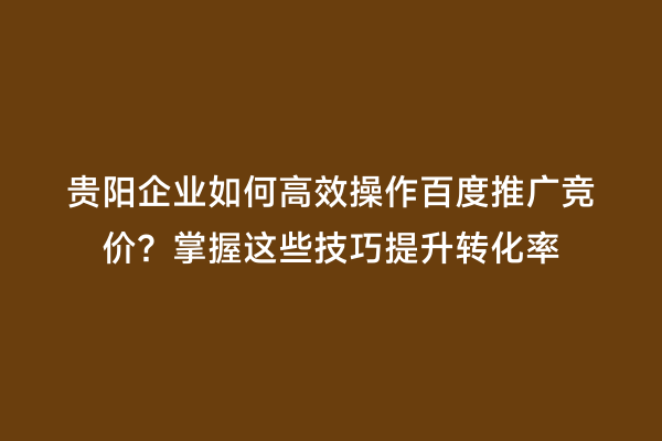 贵阳企业如何高效操作百度推广竞价？掌握这些技巧提升转化率