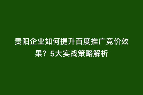 贵阳企业如何提升百度推广竞价效果？5大实战策略解析