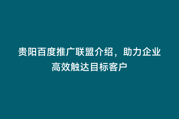 贵阳百度推广联盟介绍，助力企业高效触达目标客户