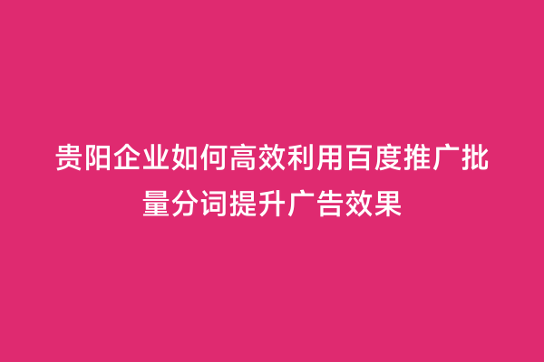 贵阳企业如何高效利用百度推广批量分词提升广告效果