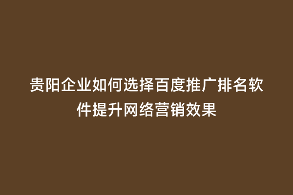 贵阳企业如何选择百度推广排名软件提升网络营销效果