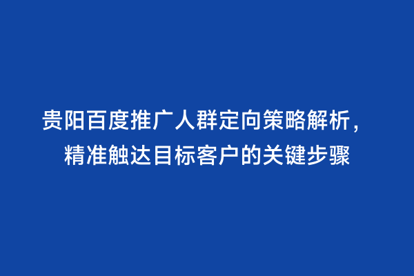 贵阳百度推广人群定向策略解析，精准触达目标客户的关键步骤