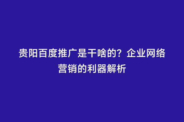 贵阳百度推广是干啥的？企业网络营销的利器解析