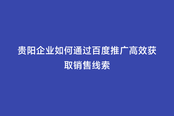 贵阳企业如何通过百度推广高效获取销售线索
