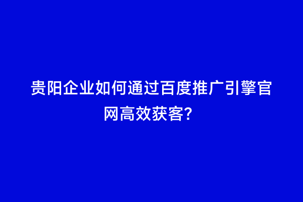 贵阳企业如何通过百度推广引擎官网高效获客？