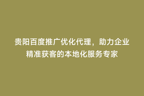 贵阳百度推广优化代理，助力企业精准获客的本地化服务专家
