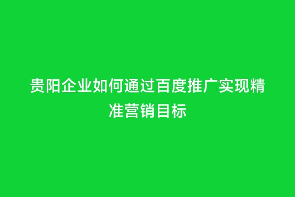 贵阳企业如何通过百度推广实现精准营销目标