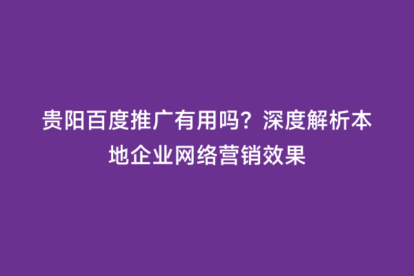 贵阳百度推广有用吗？深度解析本地企业网络营销效果