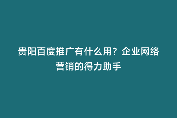 贵阳百度推广有什么用？企业网络营销的得力助手