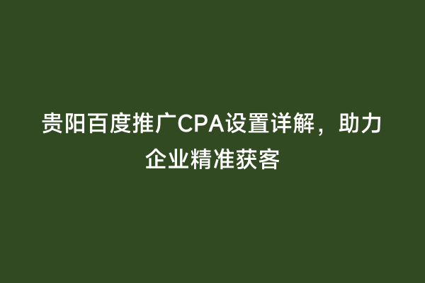 贵阳百度推广CPA设置详解，助力企业精准获客