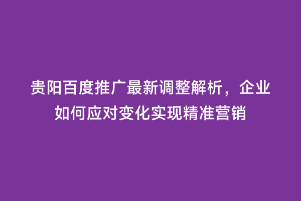贵阳百度推广最新调整解析，企业如何应对变化实现精准营销